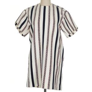 Sacai Luck Woven Tweed Grosgrain Stripe Shift Mini Dress White Navy Red 1 S